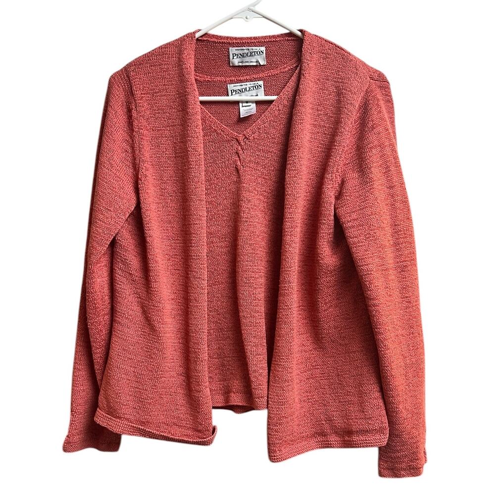 Pendleton Coral Pink Knit Cardigan Sleeveless Tank Set Medium